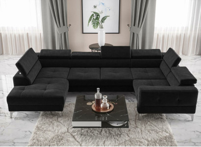 Modern Luxus Automatik Ecksofa Stoff U-Form Couch Textil Schwarz Elegant Neu